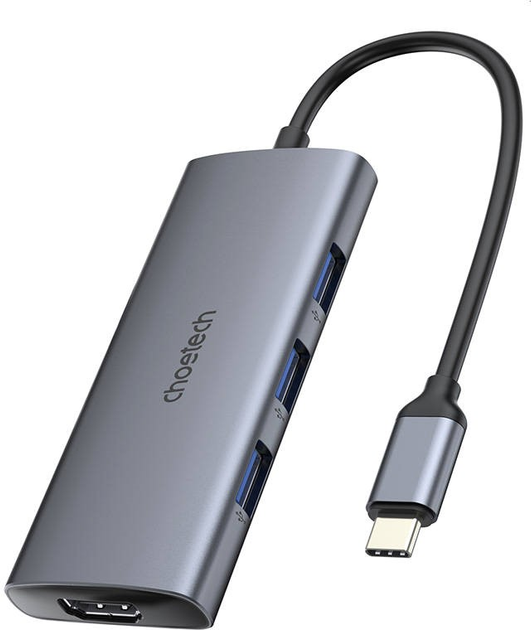 Адаптер 7в1 Choetech USB-C Gray (Хаб-M19) - зображення 1