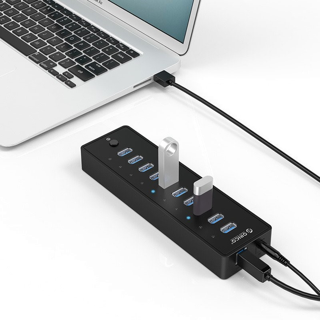 Adapter Hub 10w1 Orico 10 x USB 3.0 Black (P10-U3-V1-EU-BK-BP) - obraz 3