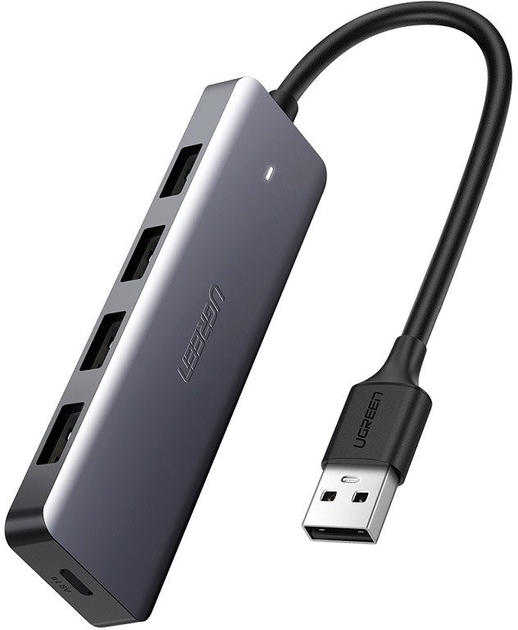 Adapter Hub USB 4w1 Ugreen 4 x USB 3.0 + USB-C Gray (6957303804375) - obraz 1