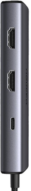 Adapter Hub USB 6w1 Ugreen 2 x USB 3.0 + USB-C + 2 x HDMI + PD Gray (6941876218523) - obraz 2