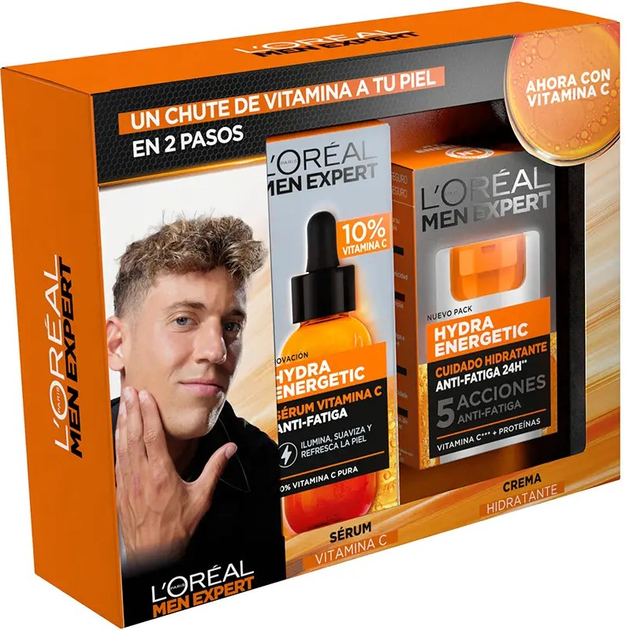 Zestaw do pielęgnacji twarzy L'Oreal Paris Men Expert Hydra Energetic Serum z witaminą C 30 ml + Krem nawilżający 50 ml (8445098421405) - obraz 1