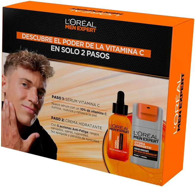 Zestaw do pielęgnacji twarzy L'Oreal Paris Men Expert Hydra Energetic Serum z witaminą C 30 ml + Krem nawilżający 50 ml (8445098421405) - obraz 2