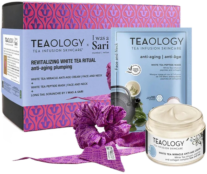 Набір для догляду за обличчям Teaology White Tea Miracle Anti-age Крем проти зморшок 50 мл + Маска для обличчя 21 мл + Резинка для волосся (8050148505167) - зображення 2