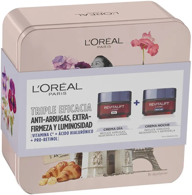 Zestaw do pielęgnacji twarzy L'Oreal Paris Revitalift Laser Day & Night Case Krem na dzień SPF25 50 ml + Krem na noc 50 ml (8445098413141) - obraz 1