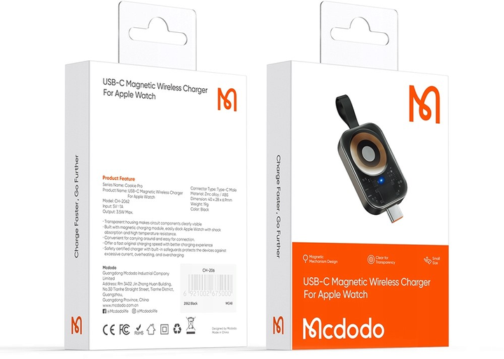Bezprzewodowa ładowarka McDodo dla Apple Watch, USB-C Black (6921002620628) - obraz 2