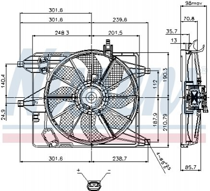 Вентилятор охлаждения двигателя NISSENS 85252 Renault Clio, Megane, Kangoo, Scenic; Nissan Kubistar 7700436917, 7701045816, 7701051483 - изображение 1