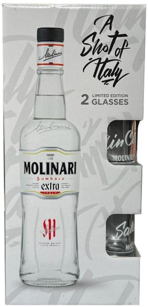 Ликер Самбука Molinari Extra 0.7 л 40% + 2 рюмки (8002095700003) - изображение 1