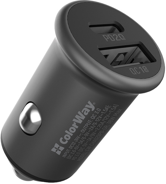 Автомобільний зарядний пристрій ColorWay 2USB Type-C PD20W + USB QC3.0 38W Gray - Фото 1 Автомобільний зарядний пристрій ColorWay 2USB Type-C PD20W + USB QC3.0 38W Gray - зображення 1