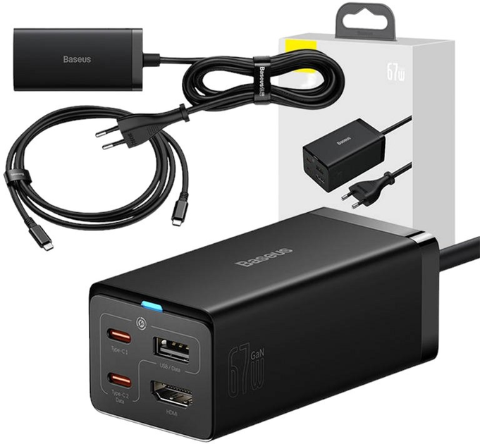 Мережевий зарядний пристрій Baseus GaN5 Pro 2 x USB-C + USB + HDMI 67 W Black (CCGP110201) - зображення 5