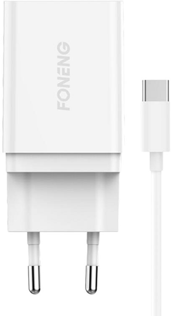 Мережевий зарядний пристрій Foneng 1 x USB + кабель USB - USB-C White (K300 Type-C) - зображення 2