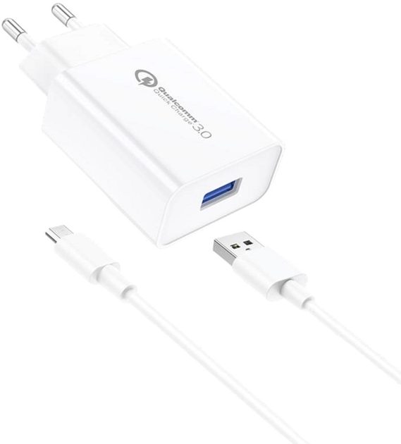 Мережевий зарядний пристрій Foneng + кабель USB - Micro USB 3A White (EU13 Micro) - зображення 1