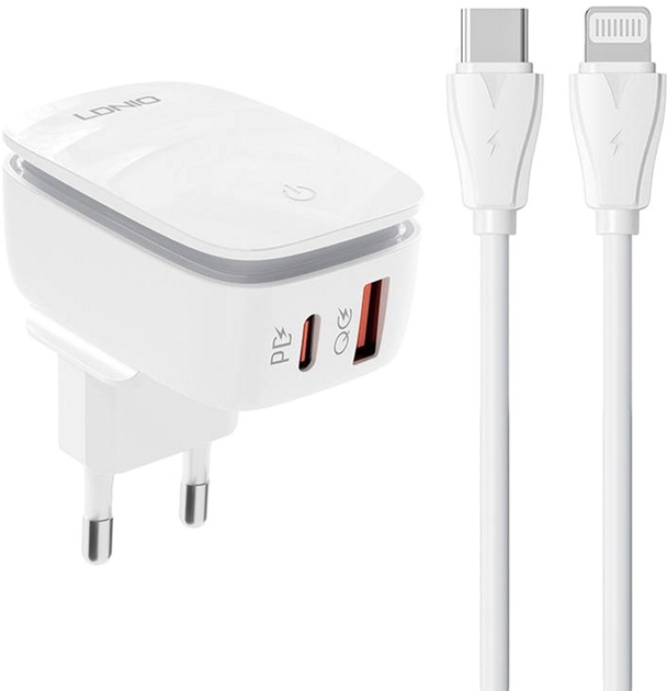 Мережевий зарядний пристрій Ldnio USB-C + кабель USB-C - Lightning (A2425C Type-C - lig) - зображення 1