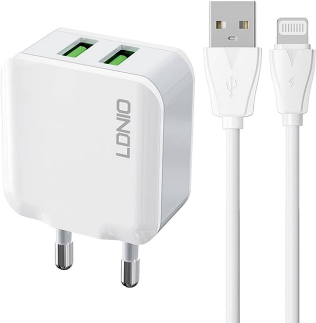 Ładowarka sieciowa Ldnio 2 x USB + kabel Lightning (A2201 Lightning) - obraz 1