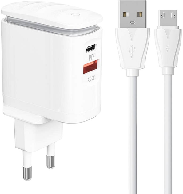 Мережевий зарядний пристрій Ldnio USB-C + кабель MicroUSB (A2423C Micro) - зображення 1