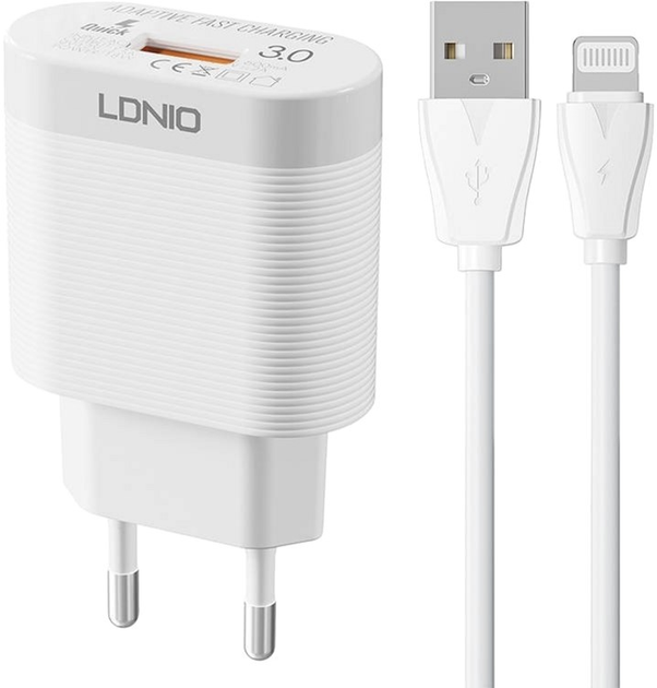 Мережевий зарядний пристрій Ldnio USB 18 W + кабель Lightning (A303Q Lightning) - зображення 1