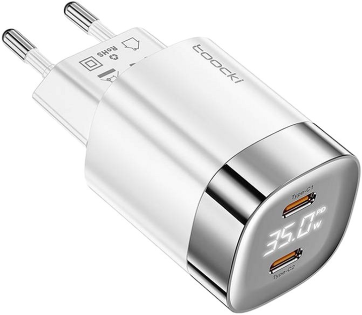 Мережевий зарядний пристрій Toocki 2 x USB-C 35 W White (TCTAC-ZXB01 white) - зображення 1