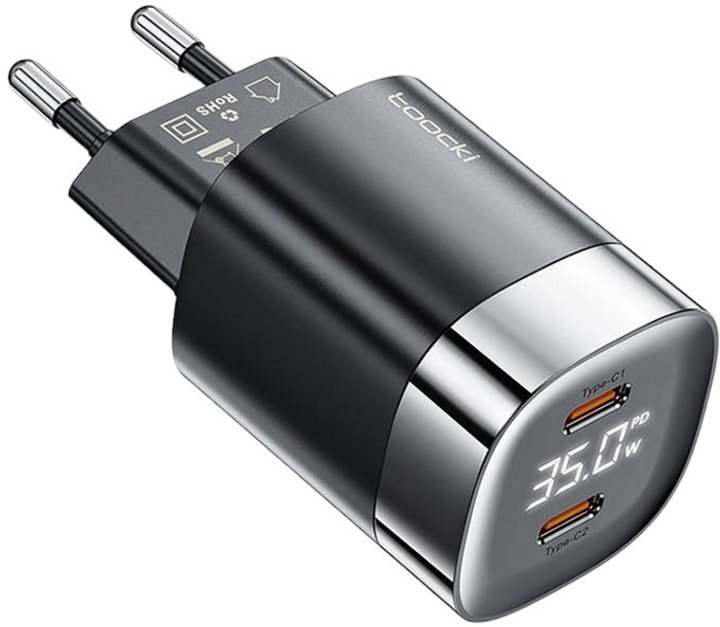 Мережевий зарядний пристрій Toocki 2 x USB-C 35 W Black (TCTAC -ZXB01 black) - зображення 1