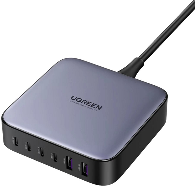 Мережевий зарядний пристрій Ugreen 2 x USB-A 4 x USB-C 200 W Black (6941876221448) - зображення 1