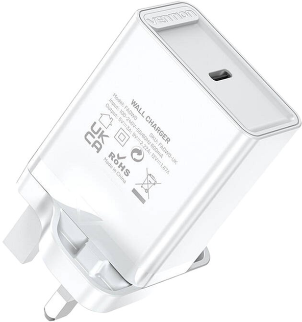 Ładowarka sieciowa Vention USB-C 20 W UK Biała (FADW0-UK) - obraz 2
