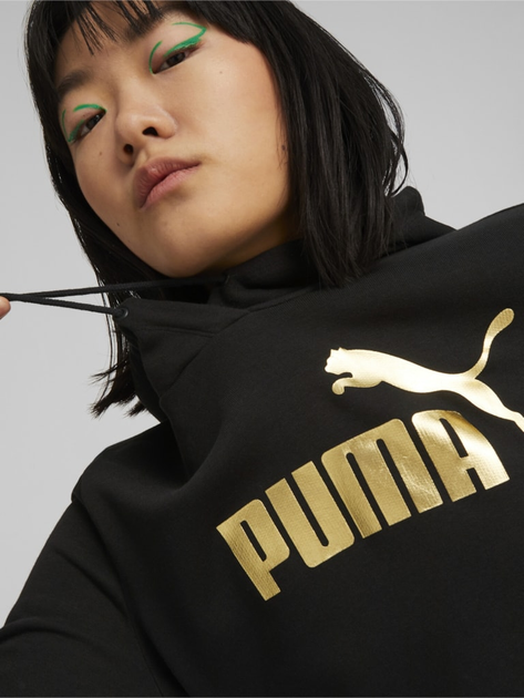 Bluza z kapturem damska Puma Ess+ Metallic Logo Hoodie Tr 84909601 XS Czarna (4065453124983) - obraz 5