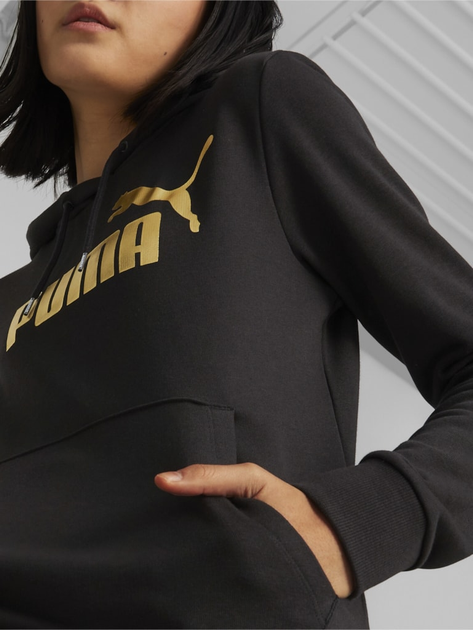 Bluza z kapturem damska Puma Ess+ Metallic Logo Hoodie Tr 84909601 XL Czarna (4065453125027) - obraz 4