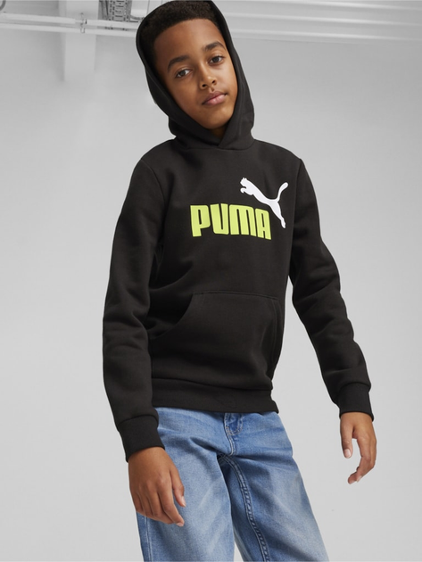 Chłopięca bluza z kapturem ocieplana Puma Ess+ 2 Col Big Logo Hoodie Fl 586987-59 110 cm Czarna (4099685450190) - obraz 1