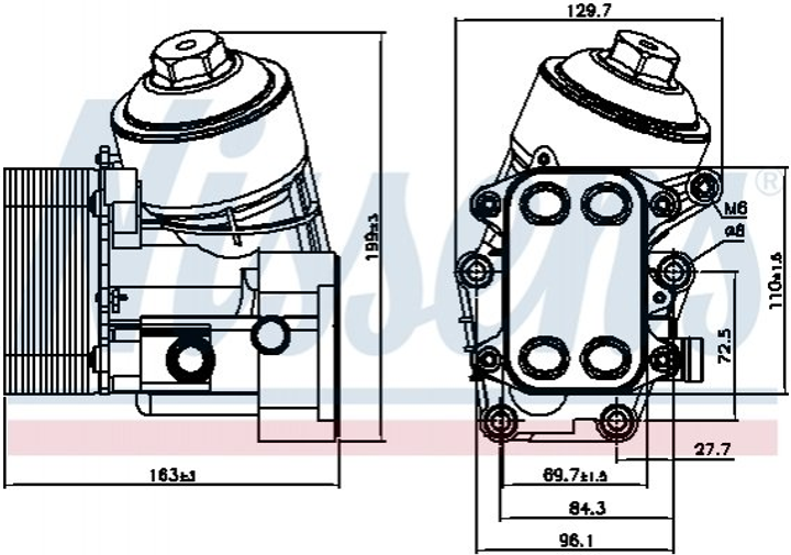 Радіатор масляний (теплообмінник) NISSENS 91154 Skoda Roomster, Fabia; Volkswagen Polo; Seat Ibiza 03P115389, 03P115389A, 03P115389B - зображення 1