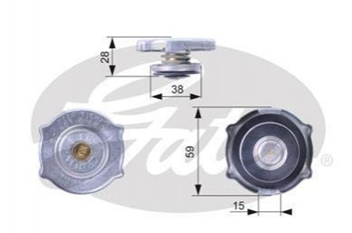 Пробка радиатора Gates RC135 Chrysler STRATUS, Voyager, LeBaron, TOWN & COUNTRY, SARATOGA; Jeep Grand Cherokee I (ZJ), Cherokee XJ, WRANGLER I (YJ, SJ_); Dodge Caravan, VIPER, RAM 2500, Durango; Ford USA Mustang 3781830, 52079880AA, J5900584 - изображение 1