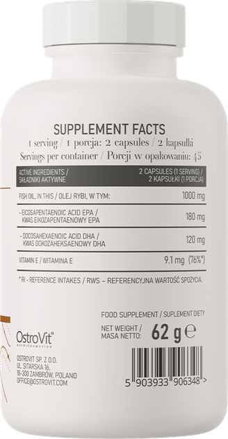 Suplement diety OstroVit Omega 3 Łatwe do połknięcia 90 kapsułek (5903933906348) - obraz 2