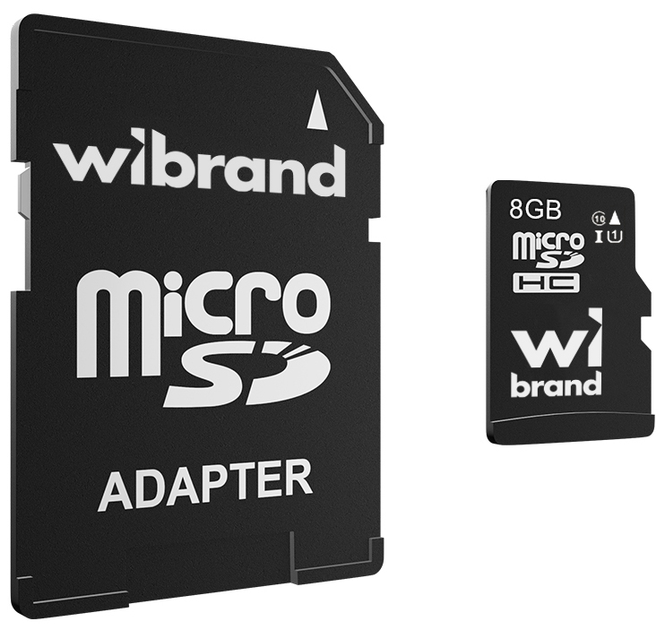 Карта памяти Wibrand microSDHC 8GB Class 10 UHS-I U1 + SD адаптер (WICDHC10/8GB-A) - изображение 1