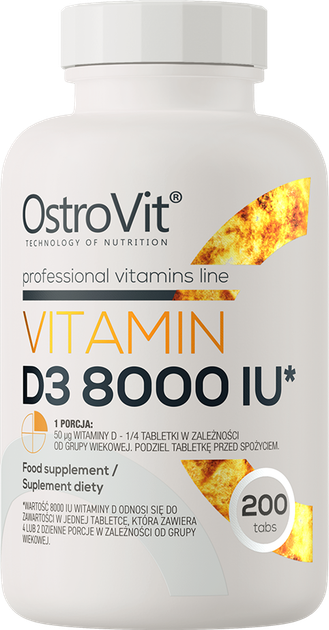 Харчова добавка OstroVit Vitamin D3 8000 IU 200 таблеток (5903246229530) - зображення 1