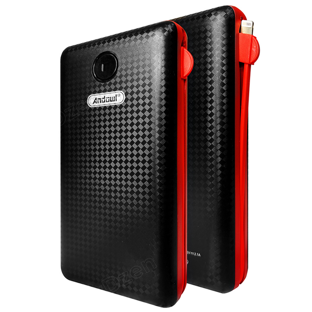 Повербанк умб 20000 mah со встроенными кабелями micro usb type c lightning Andowl Q-T70Х1 павербанк для телефона роутера устройств powerbank внешний портативный аккумулятор повербанки большой емкости черно красный - изображение 2