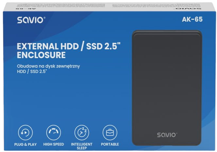 Kieszeń zewnętrzna Savio 2.5" AK-65 External HDD/SSD enclosure USB 3.0 Black (5901986048169) - obraz 6