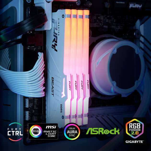 Pamięć RAM Kingston Fury DDR5-6800 16384MB PC5-54400 Beast RGB White (KF568C34BWA-16) - obraz 5