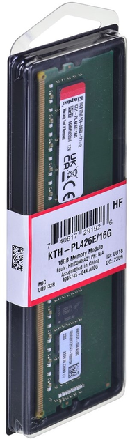 Оперативна пам'ять Kingston KTH DDR4-2666 16384MB PC4-21300 ECC до HPE/HP (KTH-PL426E/16G) - зображення 3