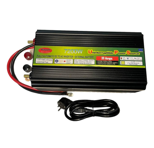 Інвертор Wimpex WX-7200W, автомобільний перетворювач 12V-220V, 2 розетки, 20А зарядка акумулятора - зображення 4