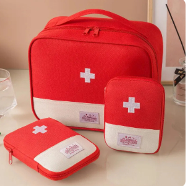 Домашняя аптечка-органайзер комплект 3 шт. для хранения лекарств и таблеток First Aid Pouch (NTVR) красная - изображение 1