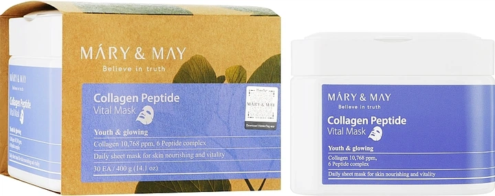 Тканинні маски з колагеном і пептидами - Mary & May Collagen Peptide Vital Mask 30шт (1106206-76818) - Фото 2 Тканинні маски з колагеном і пептидами - Mary & May Collagen Peptide Vital Mask 30шт (1106206-76818) - изображение 2