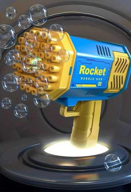 Пістолет мильних бульбашок на батарейках 40 отворів Rocket дитячий генератор мильних бульбашок жовто-синій - зображення 4