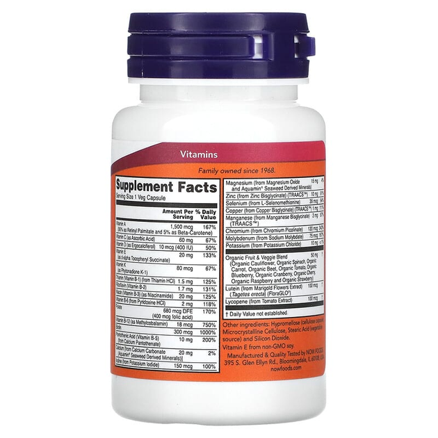 Мультивитамины и минералы, Multi Vitamin & Mineral, Now Foods, 1 в день, 30 капсул (NOW-03775) - изображение 2
