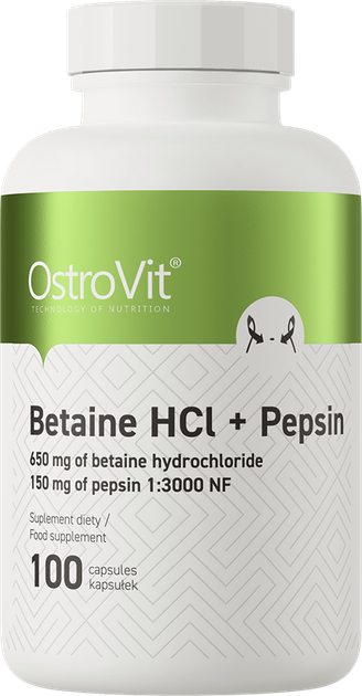 Харчова добавка OstroVit Betaine HCl + Pepsin 100 капсул (5903933905389) - зображення 1