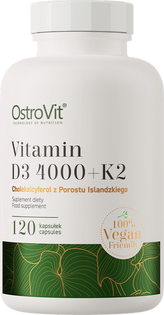 Харчова добавка OstroVit Vitamin D3 4000 + K2 VEGE 120 капсул (5903933906249) - зображення 1
