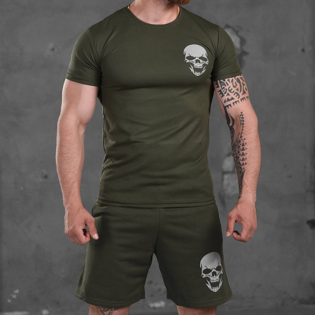 Комплект Skull футболка + шорти олива розмір L - изображение 1