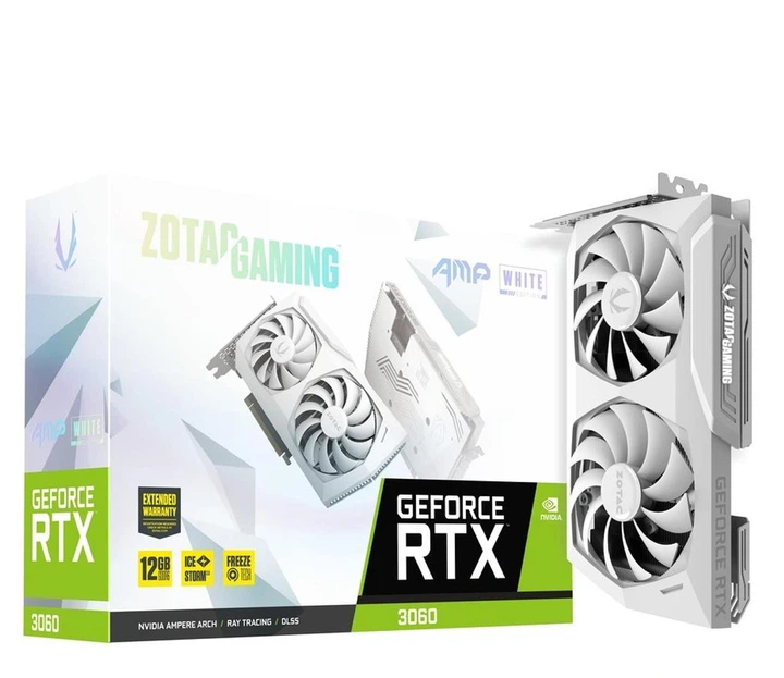 Відеокарта Zotac Gaming GeForce RTX 3060 AMP White Edition (ZT-A30600F-10P) - Фото 1 Відеокарта Zotac Gaming GeForce RTX 3060 AMP White Edition (ZT-A30600F-10P) - изображение 1