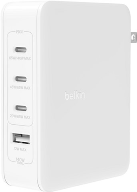 Блок живлення Belkin для ноутбука 4-Port GaN Wall Charger 140W (WCH014BTWH) - зображення 1