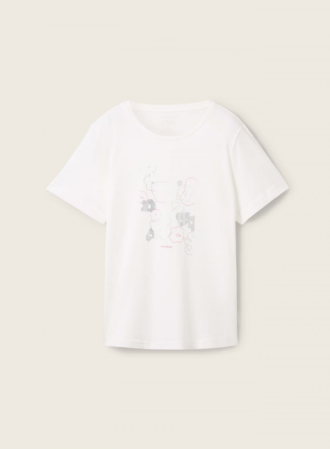 Футболка Tom Tailor T-Shirt mit Print S Білий 1040544ХХ10320 - зображення 4