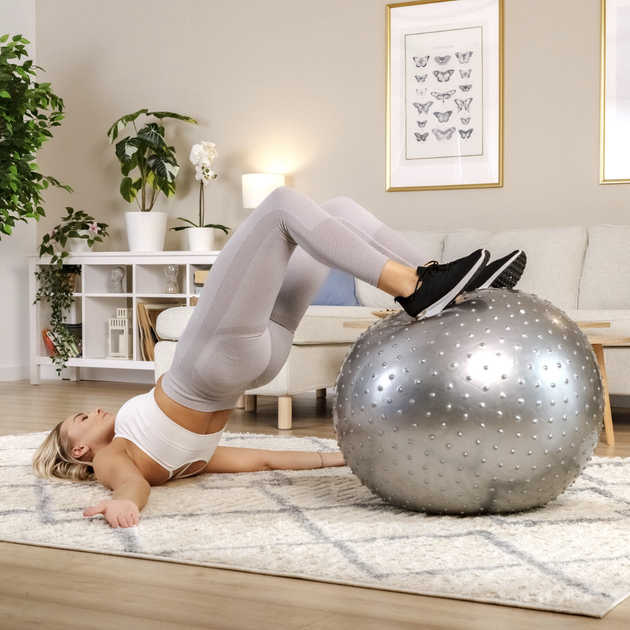 Фітбол масажний Hop-Sport 65см сріблястий + насос - зображення 6