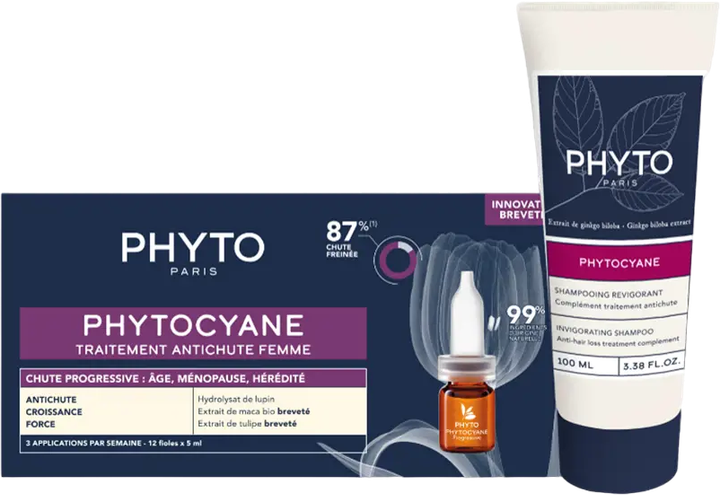 Набір від випадіння волосся Phyto Phytocyane Progressive Anti-Fall Treatment Women Шампунь 100 мл + Концентрат 12 х 5 мл (3701436918293) - зображення 1