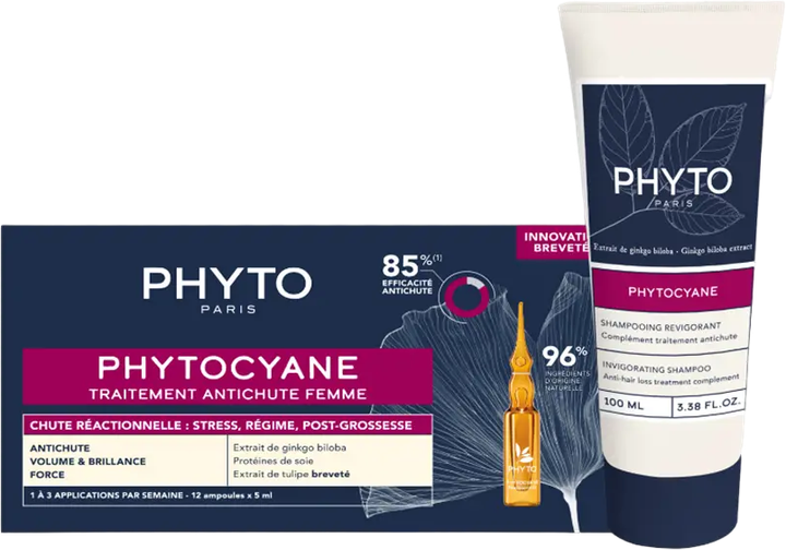 Zestaw przeciw wypadaniu włosów Phyto Phytocyane Reaction Anti-Fall Treatment Women Szampon 100 ml + Koncentrat 12 x 5 ml (3701436918347) - obraz 1