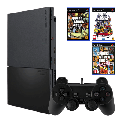 Набор Консоль Sony PlayStation 2 Slim SCPH-9xxx Europe Black Б/У +